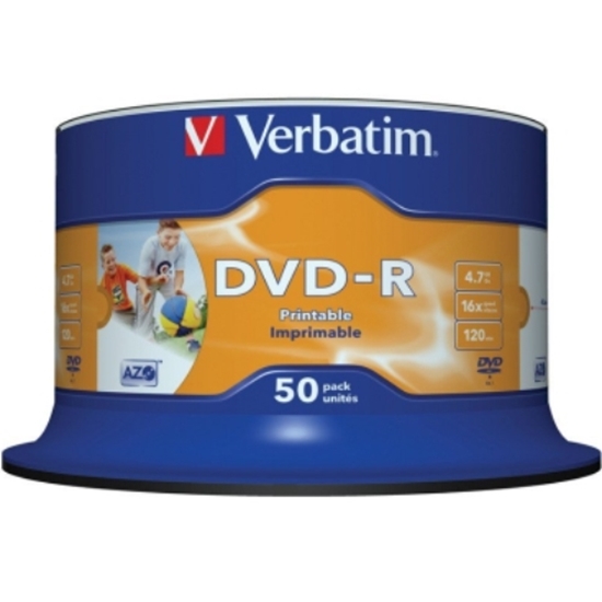 Слика на DVD-R, 4.7GB/120min, 16x Speed, Spindle, Сет 1/50, Verbatim, Printable, VER43533