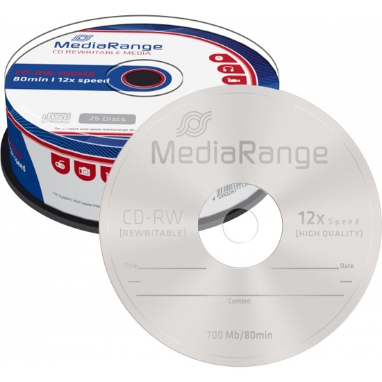 Слика на CD-RW, 700MB/80min, 12x Speed, Spindle, Сет 1/25, Media Range, MR235-25