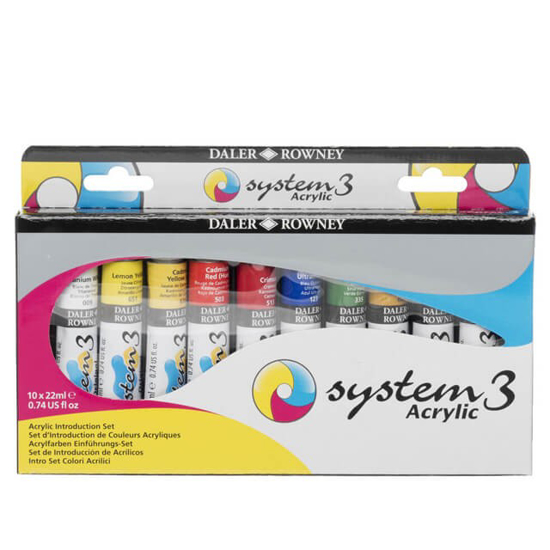 Слика на Бои, Акрилни, 22мл, Сет 1/10, Daler-Rowney, System3 Acrylic Paint Set, 129100015