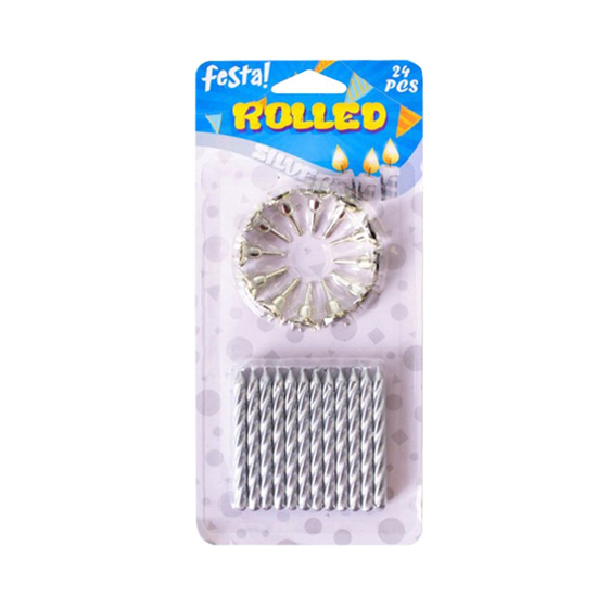 Слика на Роденденски свеќички, Сет 1/24+држачи, Festa, Spiral candie, 710171, Сребрена