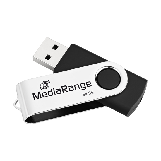 Слика на USB Flash Drive, 64GB, USB 2.0, Media Range, MR912, Црно-Сребрена