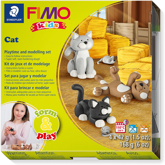 Слика на Глина, Полимерна, Сет 4*42гр., F&P Cat, Staedtler, Fimo Kids, 8034 16 LY