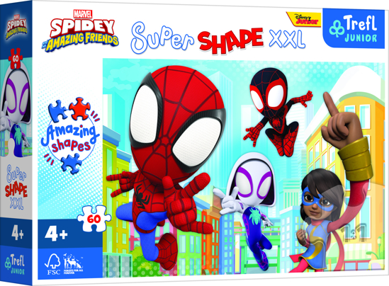 Слика на Сложувалка,Marvel Spiday and friends, 60 пар, 58*40, Trefl,Super Shape XXL,50012