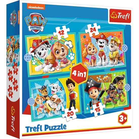 Слика на Сложувалка,Happy Paw Patrol team, 71 парче, 4 слики, 28,5*20,5цм,3y+,Trefl,34346