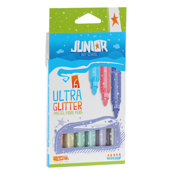 Слика на Фломастери, 1/6, Со светки, Пастелни, Junior, Ultra Glitter, 130331