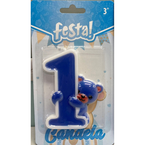 Слика на Роденденска свеќа, Број 1, Мече, Festa, Candela, 710333, Сина