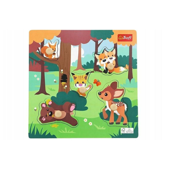 Слика на Сложувалка, Дрвена, Forest Puzzle, 5 парчиња, 18m+, 22*22 цм, Trefl, Mini, 61624