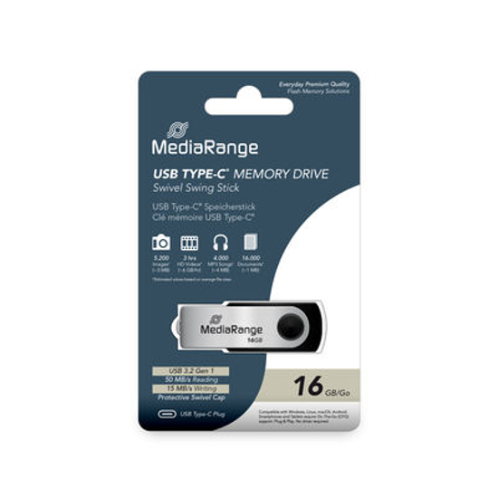 Слика на USB Flash Drive, 16GB, USB 3.2, Gen. 1, Media Range, MR1951, Црно-Сребрена