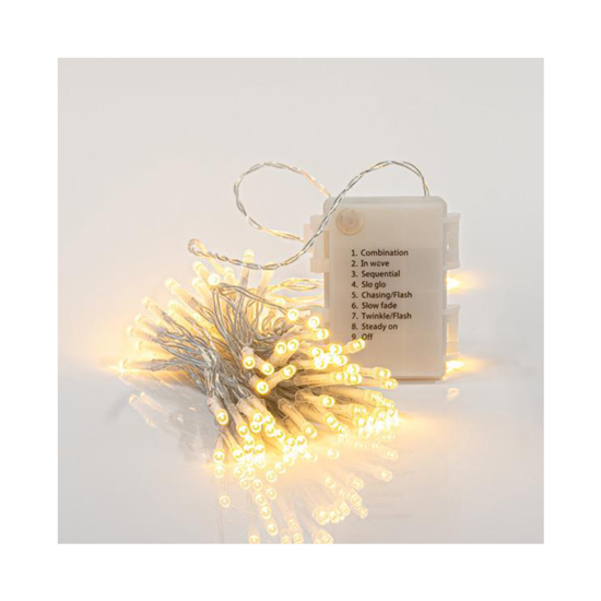 Слика на Линиски 96 лед 5мм со батерии 3ХАА, програми, тајмер, топло бело 600-11254