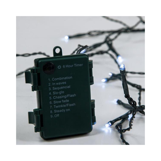 Слика на Линиски 96 лед 5мм со батерии 3ХАА, 8 програми, тајмер,ладно бело 10цм 600-11120