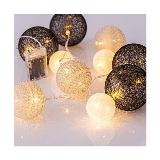 Слика на Линиски,10лед 5мм со памучни топчиња,кутија за батерии,топло бело 600-11246