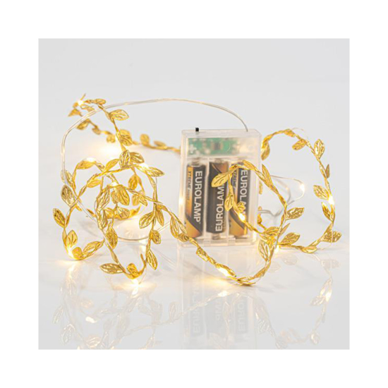 Слика на Златни прачки со ливчиња 15 лед,на батерии топло бело 600-11458