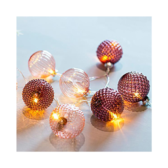 Слика на Линиски 10 лед 5мм, бронзени стаклени топки 6цм топло бело 600-11208