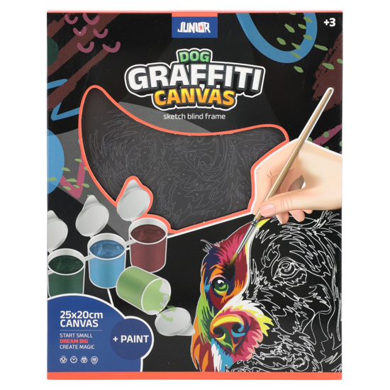 Слика на Платно, 25*20цм, Куче, Скица + четки + бои, Statovac, Junior, 132951, Црна