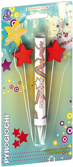 Слика на Прскалка+2 свеќи во форма на ѕвезди,За на торта, Pyrogiochi,Happy birthday,41119