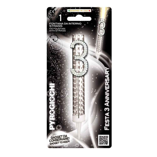 Слика на Прскалка, За на торта, Број 3, Годишнина, 14,5цм, Pyrogiochi, Festa, 41230