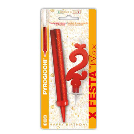 Слика на Прскалка + свеќа, За на торта, Број 2, 14,5цм, Pyrogiochi, X Festa, 41292,Црвена