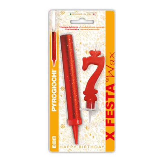 Слика на Прскалка + свеќа, За на торта, Број 7, 14,5цм, Pyrogiochi, X Festa, 41297,Црвена