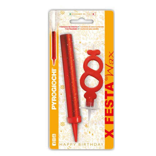 Слика на Прскалка + свеќа, За на торта, Број 8, 14,5цм, Pyrogiochi, X Festa, 41298,Црвена