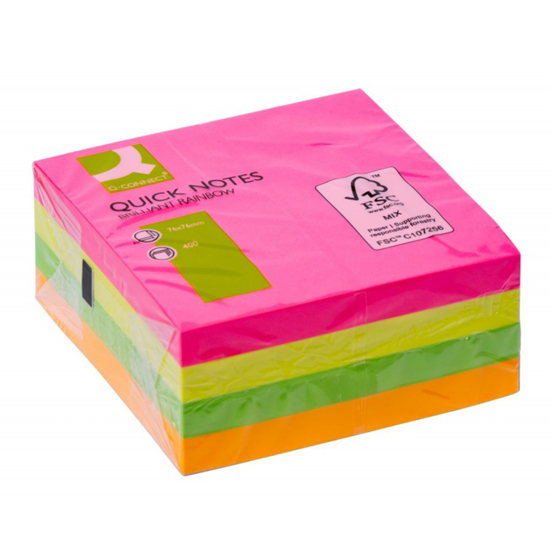 Слика на Мемо блок, 76*76мм, 400 ливчиња, PBS, Q-Connect, KF10497, 4х неон микс