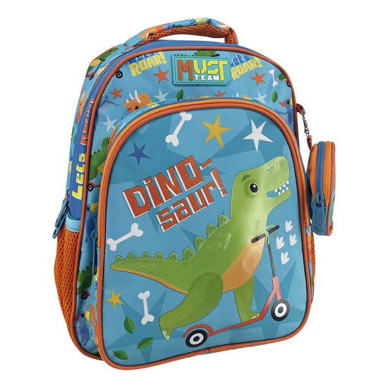 Слика на Ранец, 27*10*31цм, 2Прегради, Dinosaur In Scooter , Diakakis, Must, 587302, Сина
