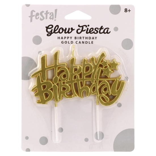 Слика на Роденденска свеќа, Happy Birthday, Statovac, Glow Fiesta, 708042, Златна