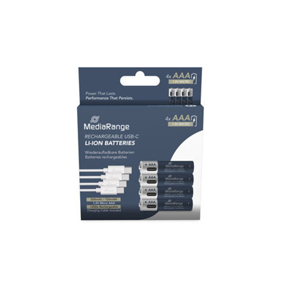 Слика на Батерии, На полнење, USB-C LI-Ion, Micro AAA, Сет 1/4, Media range, MRBAT160