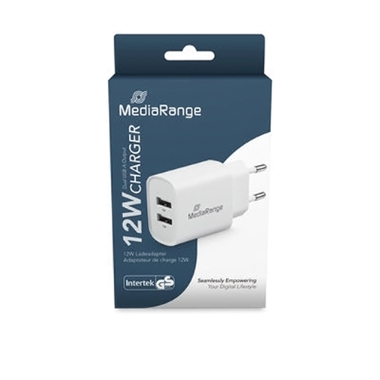 Слика на Полнач, USB Адаптер, 12W, 2xUSB-A, Media Range, MRMA114, Бела