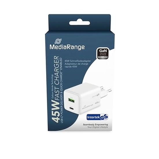 Слика на Полнач, USB Адаптер, 45W, 1xUSB-C, 1xUSB-A, Media Range, MRMA113-2, Бела